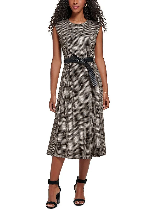 Womens Belted Calf Midi Dress