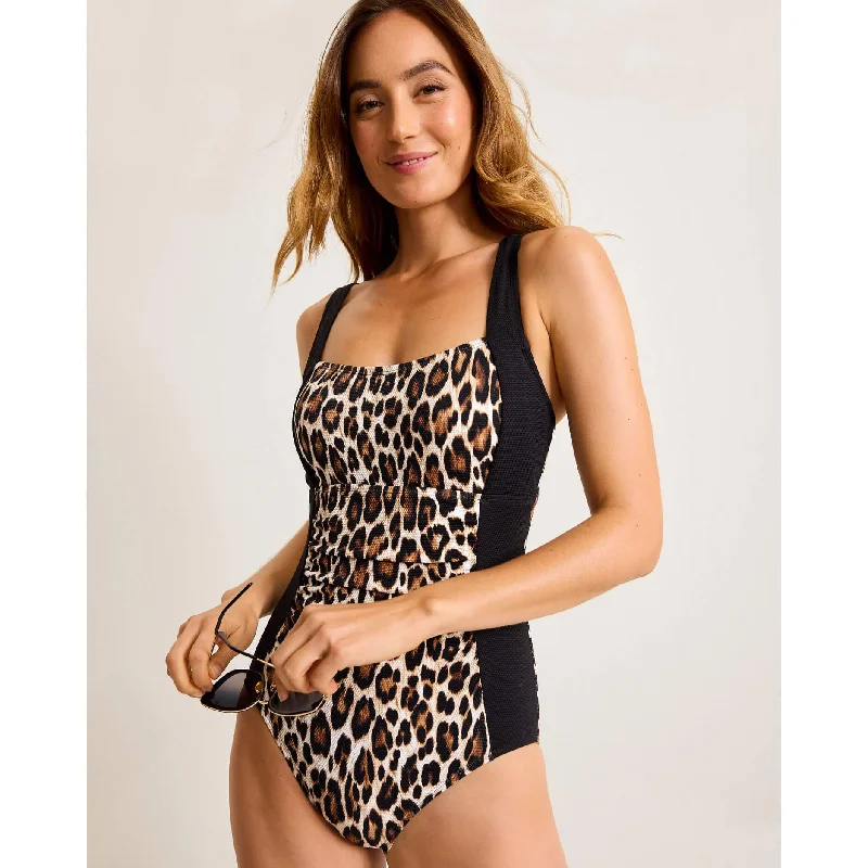 Tommy Bahama Womens Island Cays Leopard Square Neck One Piece Swimsuit - Black*