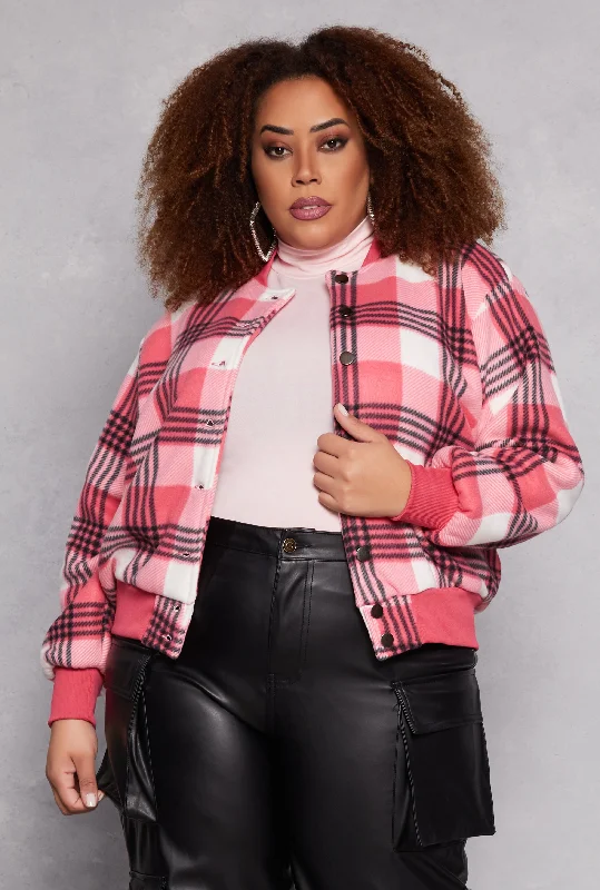 Plus Size Plaid Bomber Jacket