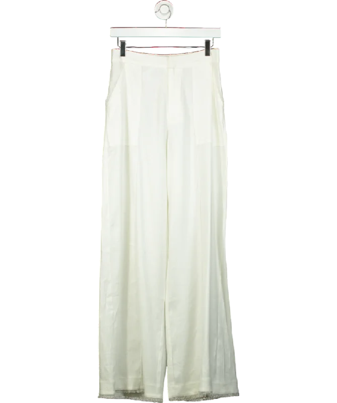 Kivari White Frill Trim Linen Look Trouser UK 8