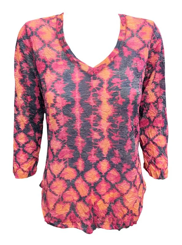 David Cline Amelia 3/4 Sleeve V-Neck Top - Fire