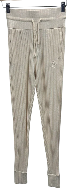 Gym King Cream Ribbed Joggers UK 6