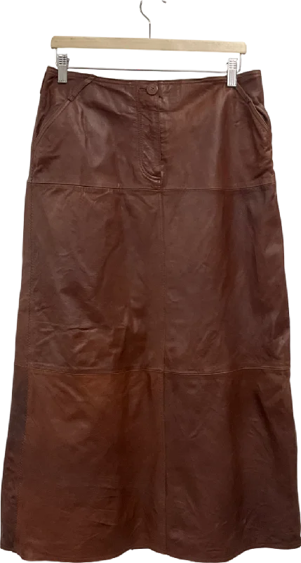 Next Brown Florere Leather Pencil Midi Skirt UK 14