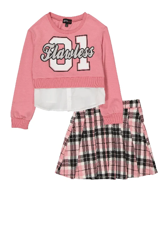 Girls Flawless 01 Crew Neck Top and Plaid Skirt