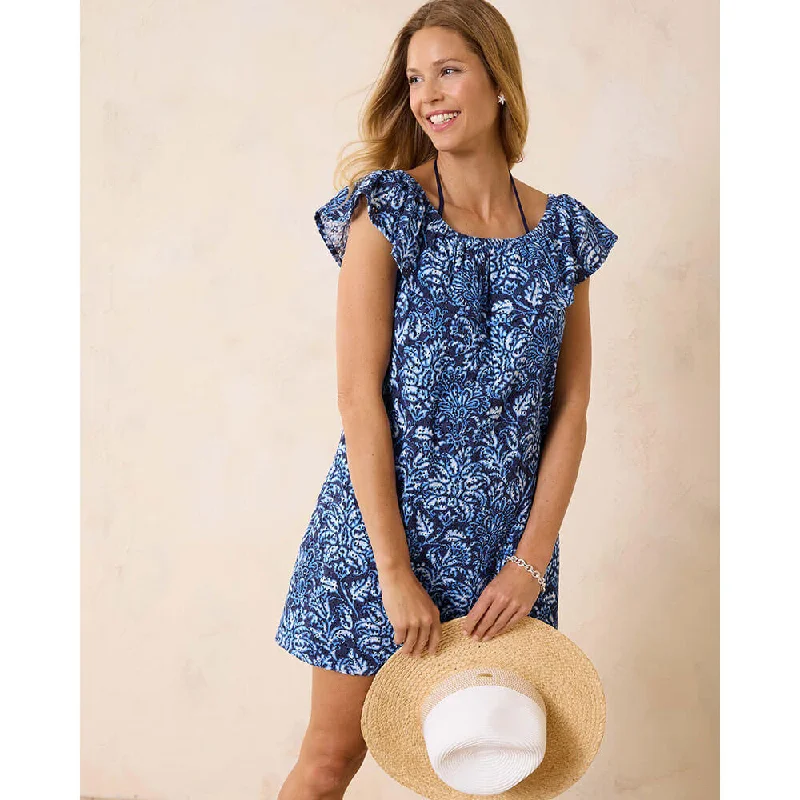 Tommy Bahama Harbour Eyelet Print Off The Shoulder Dress Cover Up - Mare Navy*