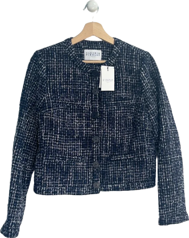 Claudie Pierlot Navy Blue Tweed Button-Up Jacket Size UK 12