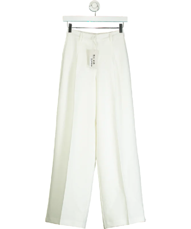 NA-KD White Pleat Detail Loose High Waist Pants UK 4