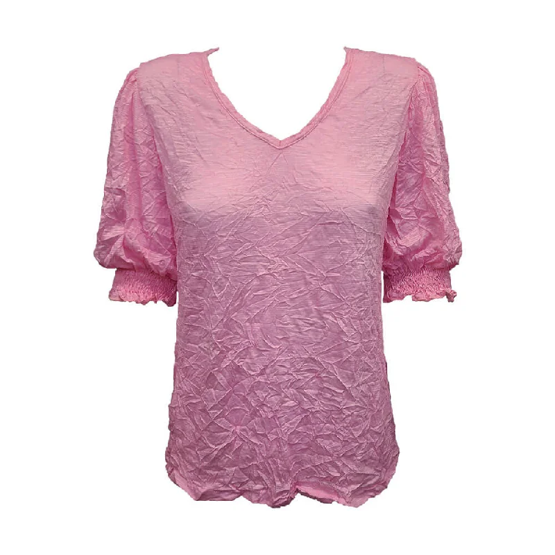 David Cline Ana Shirred Puff Sleeve V-Neck Top - Blush