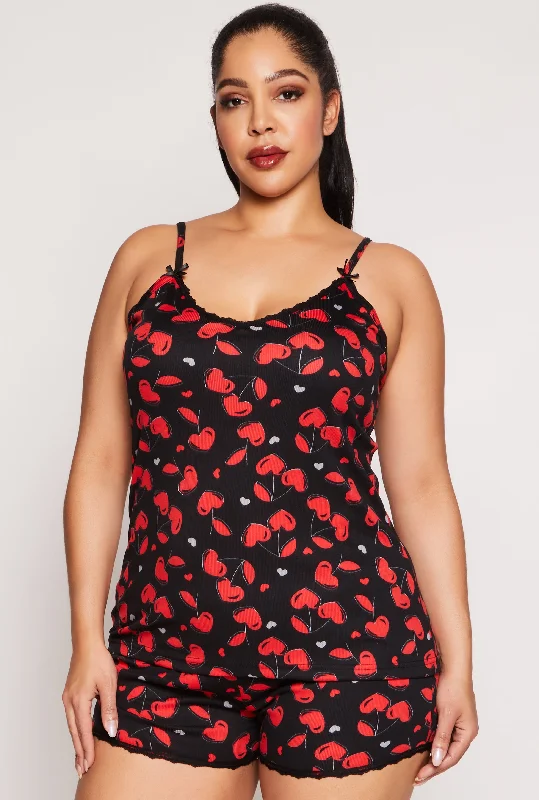 Plus Size Heart Cherry Pajama Cami with Shorts