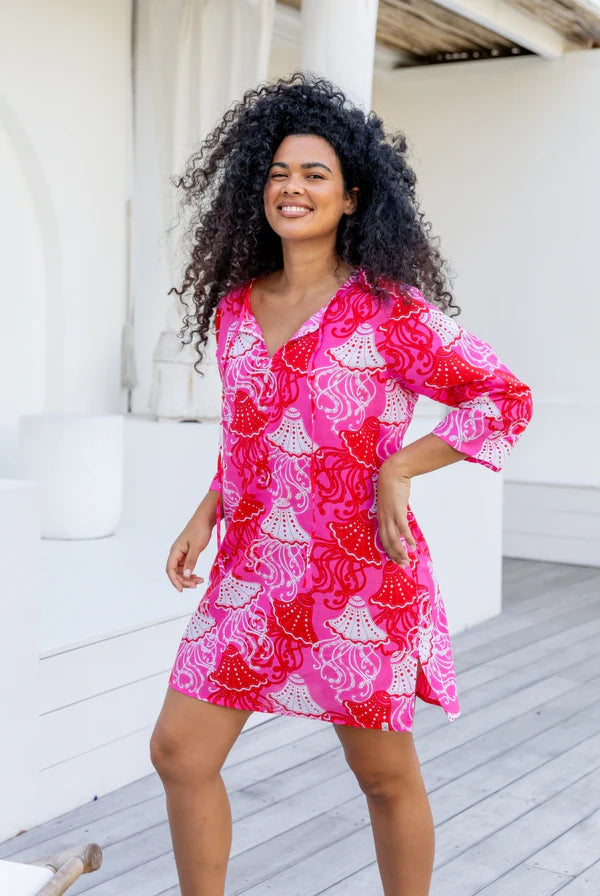 West Indies Wear Frilly Fish Tunic Cover Up - Red