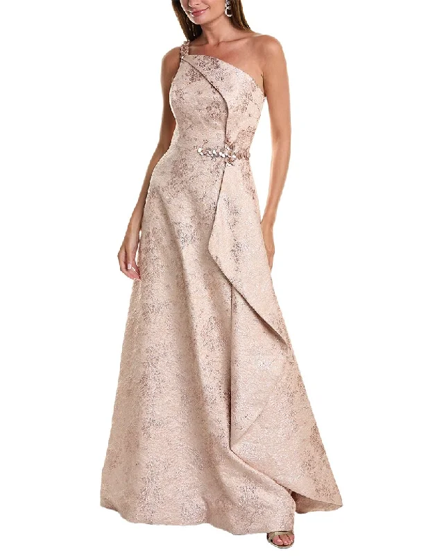 Teri Jon by Rickie Freeman Metallic Jacquard Gown