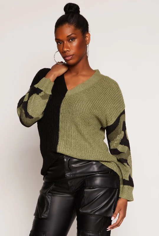 Color Blocked Camouflage Sweater