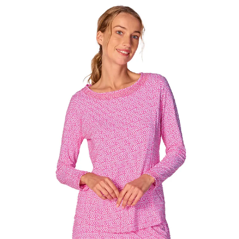 G Lifestyle Cubic Mesh Insert Sleeve Top - Hot Pink