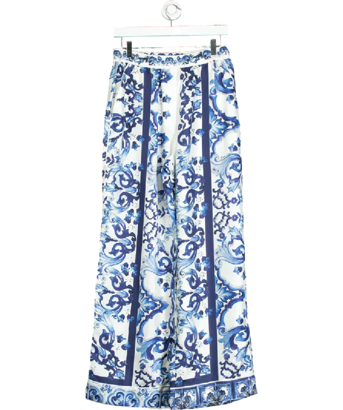 Dolce & Gabbana Blue Silk Printed Wide Leg Trouser W31