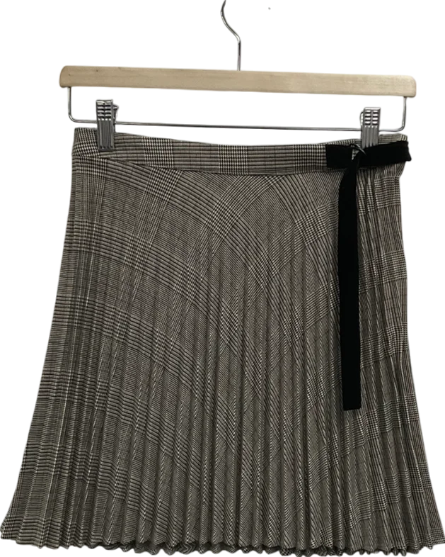 Next Beige Pleated Neutral Checked Kilt Skirt UK 6