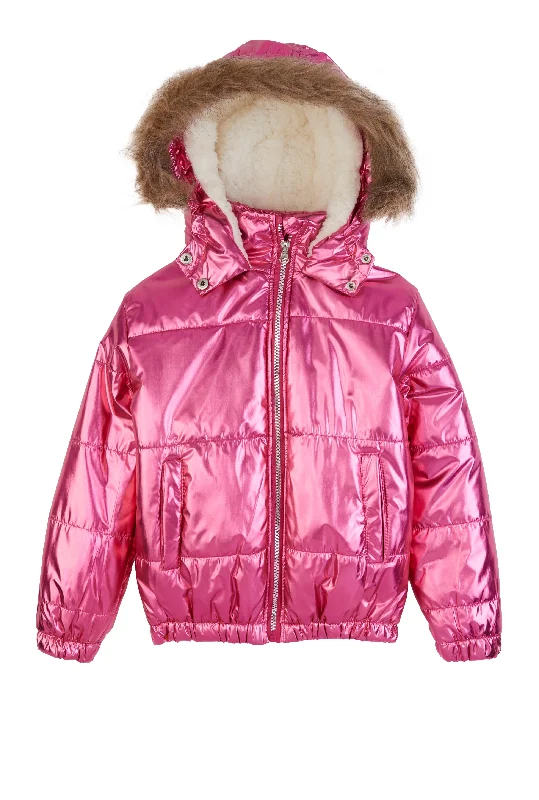 Girls Metallic Hooded Puffer Jacket