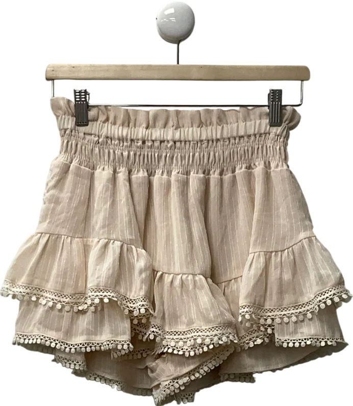 Noughts & Kisses Beige Frill Mini Skirt UK S