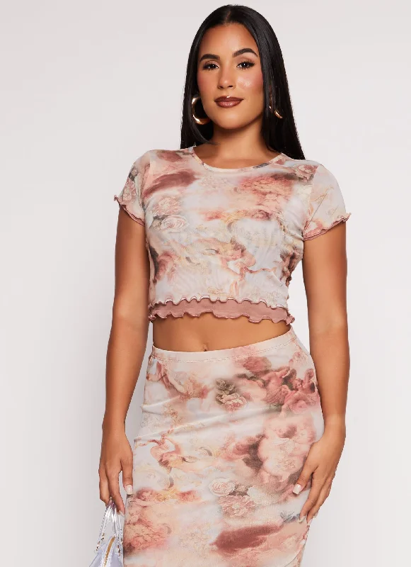 Almost Famous Mesh Lined Printed Crop Top