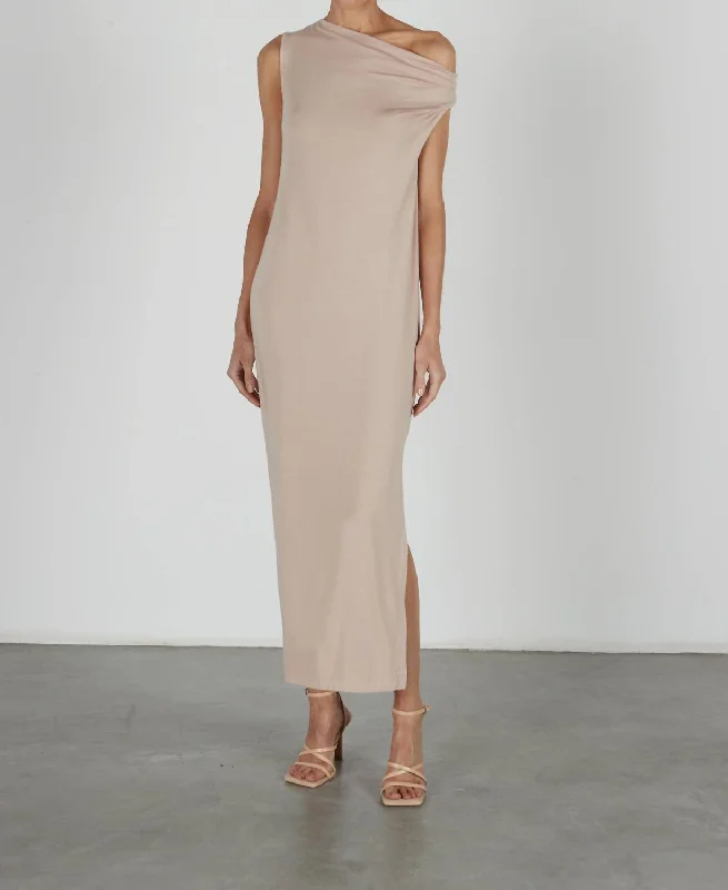 Luxe Knit Exposed Shoulder Dress In Dk Nude