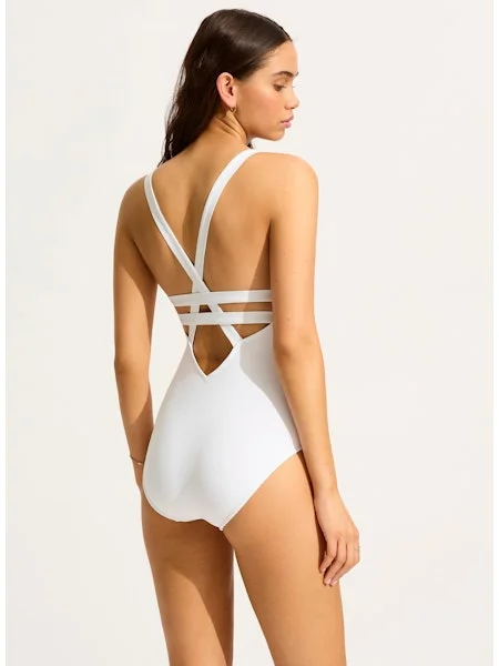 Seafolly Active Deep V Maillot Swimsuit  - White