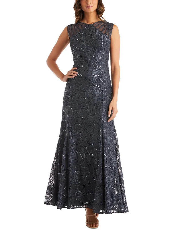 Petites Womens Lace Long Evening Dress