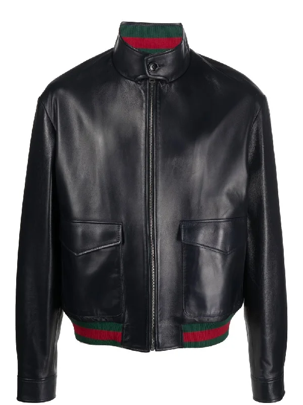 Leather bomber jacket