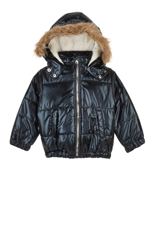 Toddler Girls Metallic Faux Fur Trim Puffer Jacket