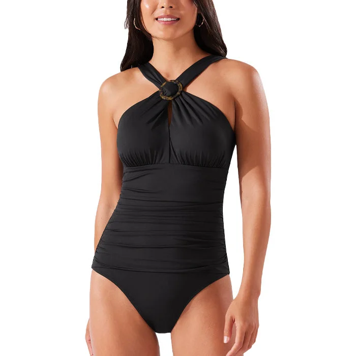 Tommy Bahama Sun Cat Off The Shoulder High Neck One Piece Swimsuit - Black*