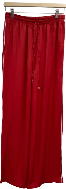 New Look Red Side Stripe Satin Wide Leg Trousers UK 10