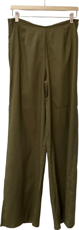 PrettyLittleThing Green Khaki Wide Leg Trousers With Ruched Bum UK 12