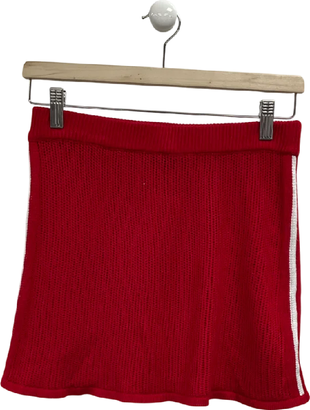 White Fox Red Knitted Mini Skirt With White Stripe UK S