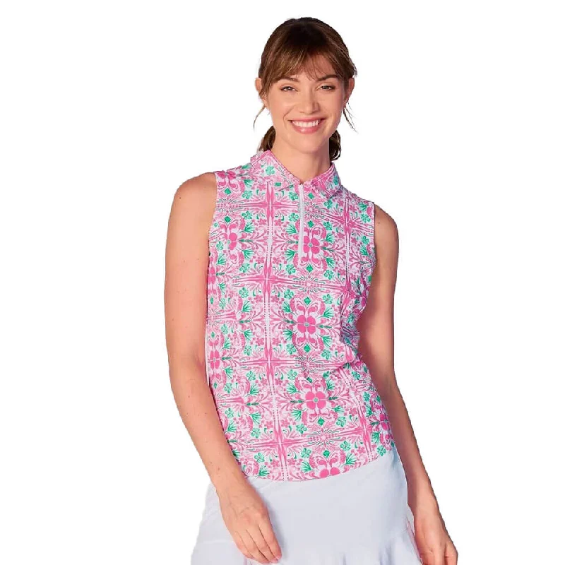 G Lifestyle Print Sleeveless Polo Top - Tile Pink