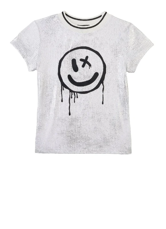 Girls Ribbed Smiley Foil Graphic Tee