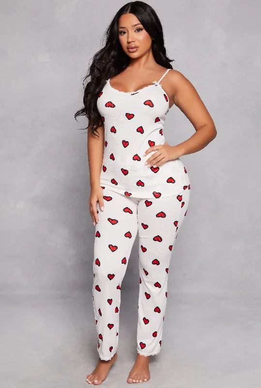 Heart Print Pajama Cami and Pants Set