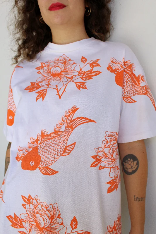 Vintage Koi Fish Lotus Flower Orange Tee