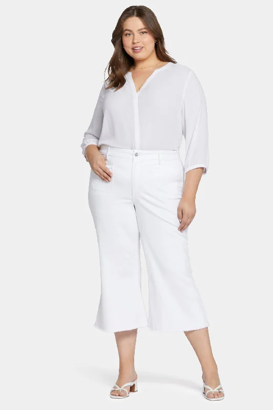 Patchie Wide Leg Capri Jeans In Petite Plus Size - Optic White