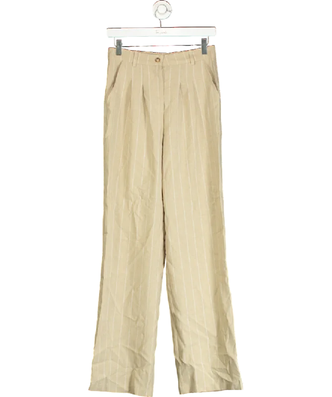 Urban Outfitters Beige Pinstripe Ama Wide Leg Trousers UK S