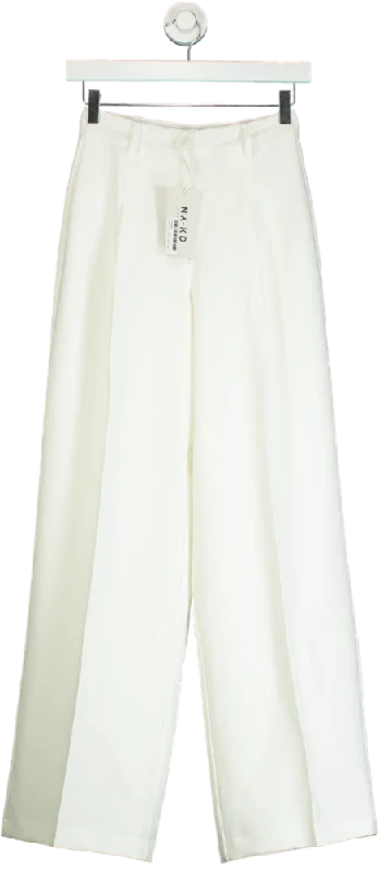 NA-KD White Pleat Detail Loose High Waist Pants UK 4