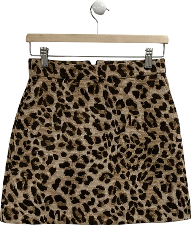 River Island Brown Leopard Print Structured Mini Skirt UK 6