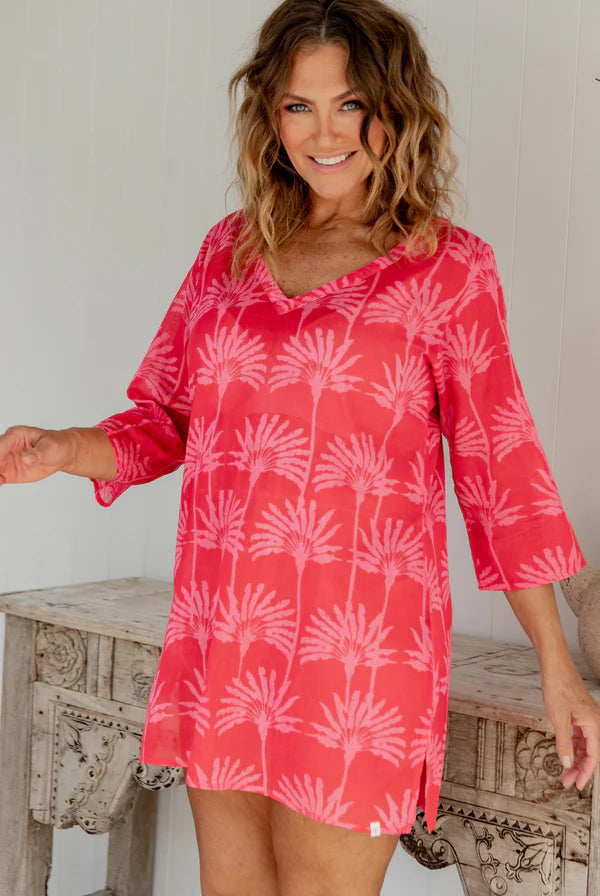 West Indies Wear Umbrella Palm Tunic - Red