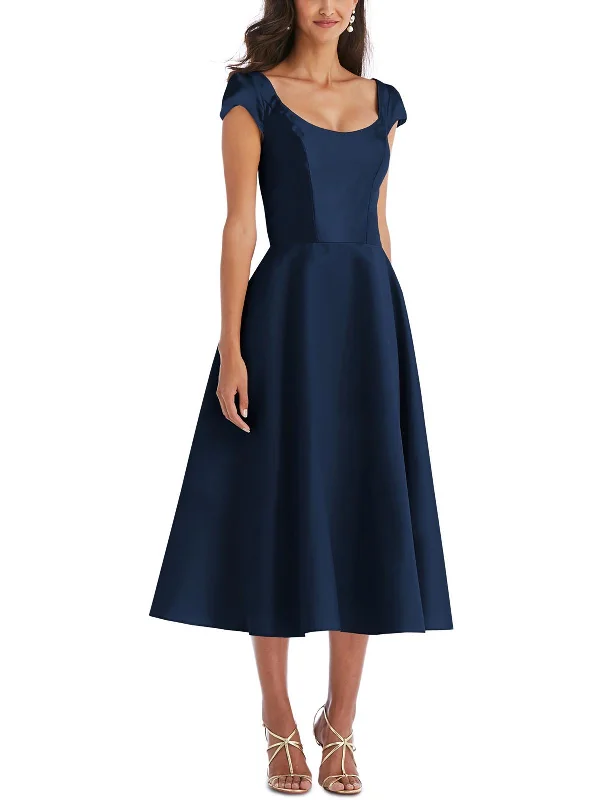 Womens Satin Midi Cocktail and Party Dress