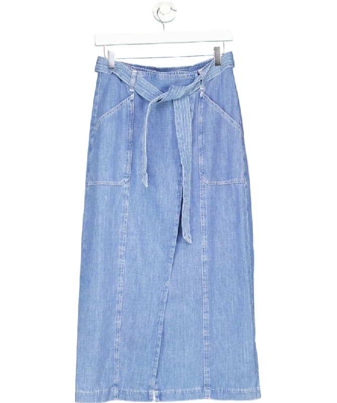 Oliver Bonas Blue Tie Waist Chambray Denim Midi Skirt UK 8