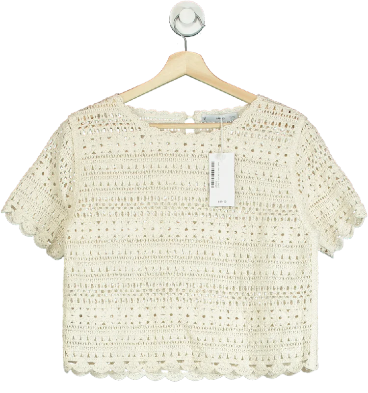 MANGO Cream Knitted Sweater With Openwork Details UK M