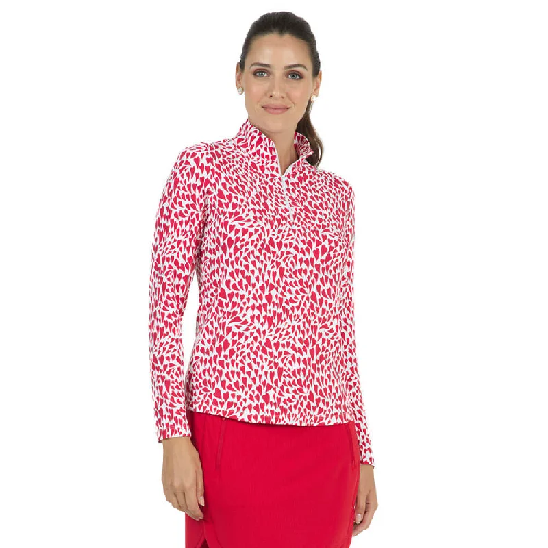 IBKUL Womens Davina Limited Edition Print Long Sleeve Mock Neck Top - Red/White