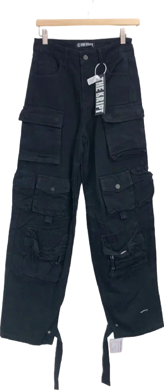 The Kript Black Cargo Trousers UK S