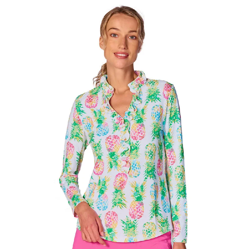 G Lifestyle Ananas Long Sleeve Double Ruffle Top - Green