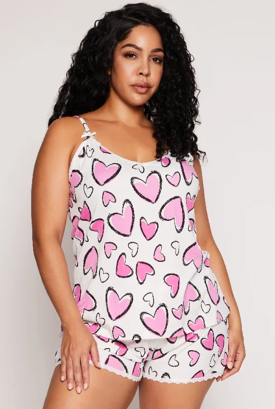 Plus Size Heart Print Pajama Cami and Shorts