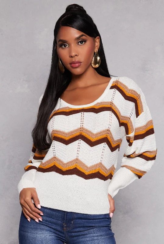 Chevron Stripe Caged Back Sweater