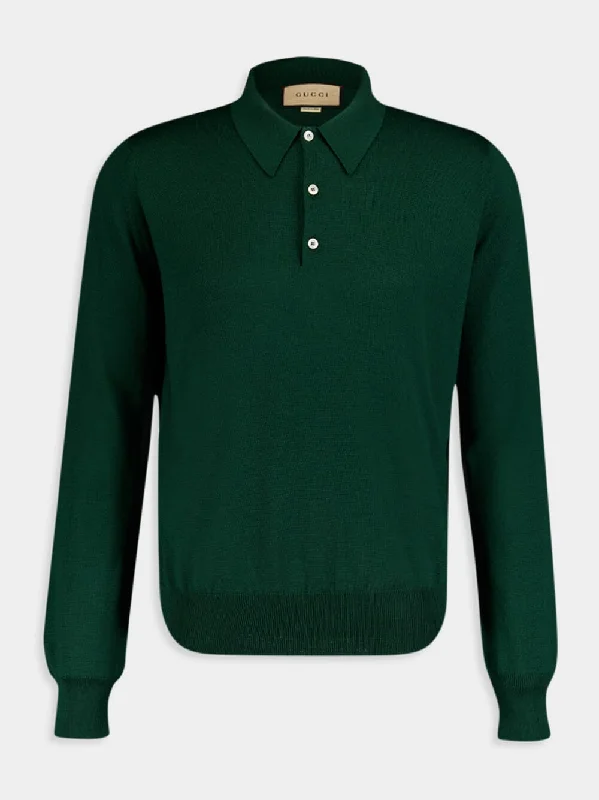 Logo-Embroidered Wool Polo Sweater