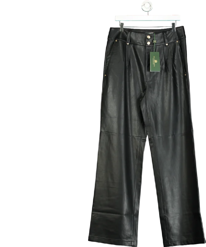 Holland Cooper Black High Waisted Faux Leather Trousers UK 14